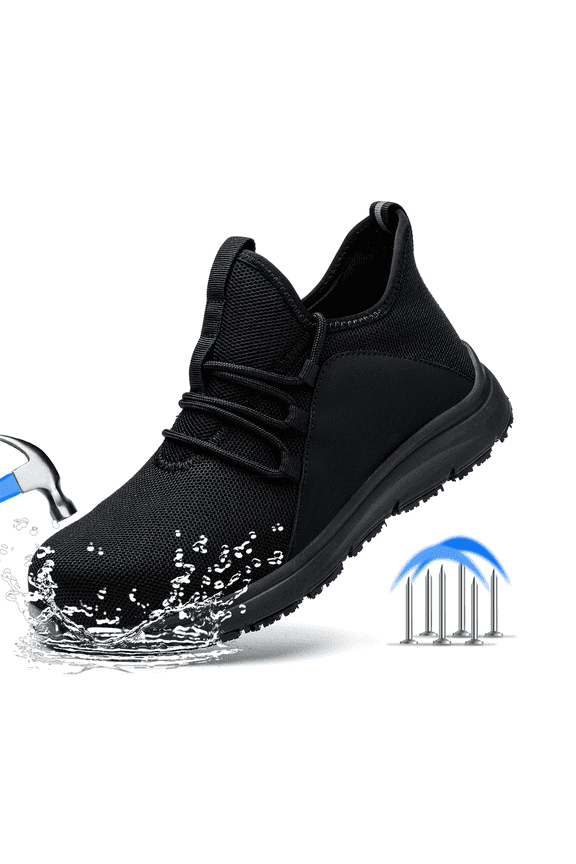 Steel Toe Shoes for Men Women Non Slip Sneakers Puncture Proof Safety Shoe Waterproof Steel Toe Work Shoes (Men Size 7.5, Black)