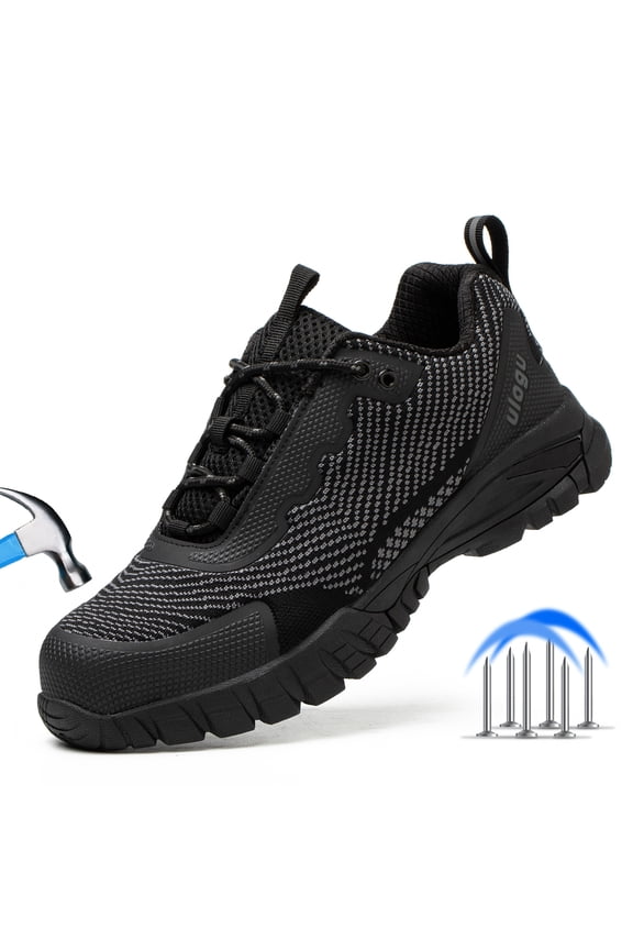 Waterproof Steel Toe Shoes for Men Lightweight Non-Slip Sneakers Puncture Proof Shoes (Men Size 13, Black)