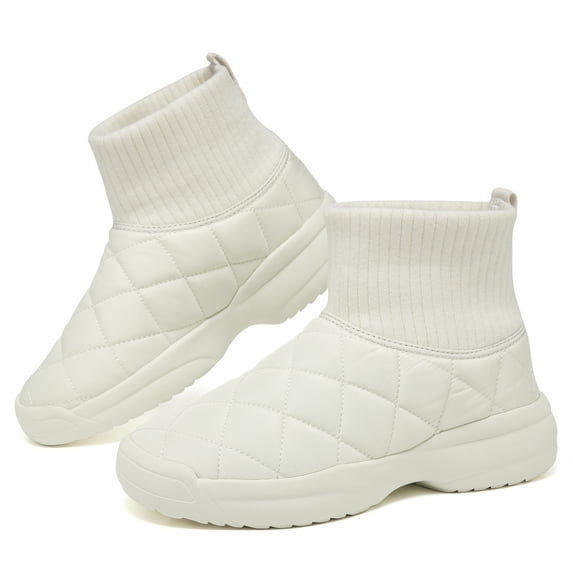 ulogu Women Snow Boots Winter Shoes Slip On Boots for Women Waterproof Booties Comfortable Outdoor Anti Slip Shoes (Women Size 11, White)