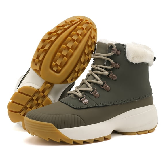 ulogu Women's Winter Snow Boots Ankle Booties Non Slip Winter Shoes Outdoor Winter Boots for Women Waterproof Snow Shoes (Women Size 6, Green)