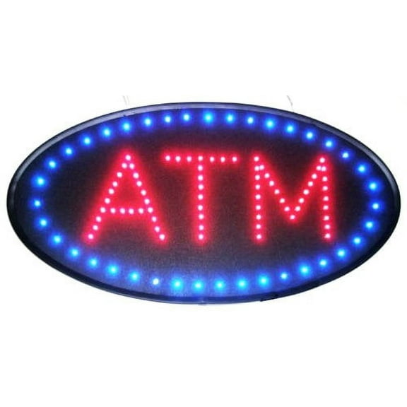 ultra bright open led neon business motion light sign. on/off with chain 19101 (oval atm s86)