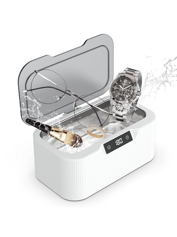 Ultrasonic Jewelry Cleaner, 17oz 47KHz Professional Jewelry Cleaner, 3 Modes with Digital Timer, Portable Ultrasonic Cleaner for Jewelry, Eyeglasses, Rings, Watch Strap, White