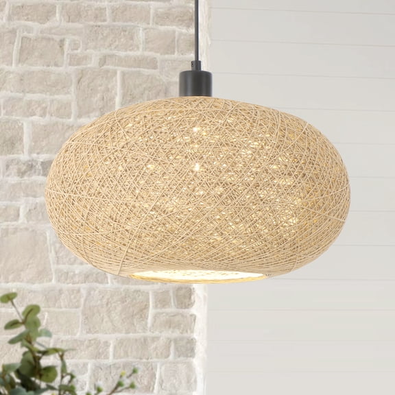 umeiluce 1 Light Coastal Natural Woven Pendant Light for Dining Room Kitchen Island
