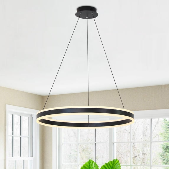 umeiluce 31.4" 1 Light Ring Dimmable Integrated LED Black Pendant Light for Living Room Bedroom Restaurant