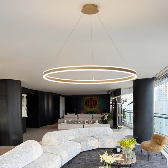 umeiluce 39.4" 1 Light Ring Dimmable Integrated LED Gold Pendant Light for Living Room Villa Hotel
