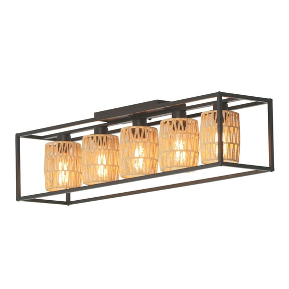 umeiluce 5 Lights Hand-Woven Paper Rustic Flush Mount Ceiling Light for Dining Living Room