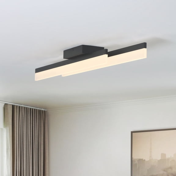 umeiluce Linear 40 in. 2-Light Black Integrated LED Triac Dimmable Semi-Flush Mount for Bedroom Kitchen Island