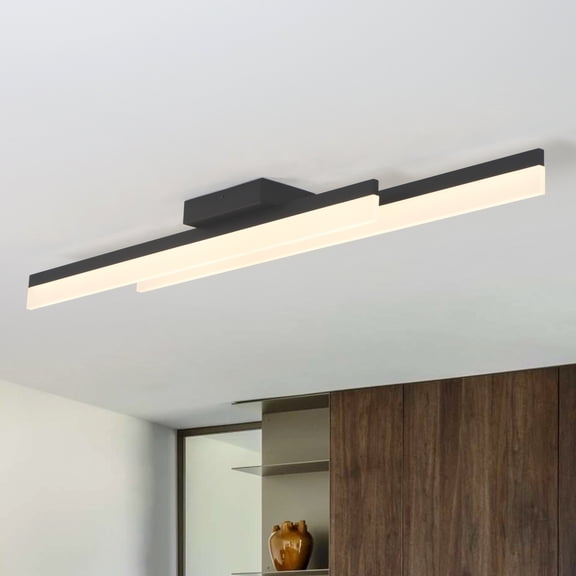 umeiluce Linear 48 in. 2-Light Black Integrated LED Triac Dimmable Semi-Flush Mount for Bedroom Kitchen Island