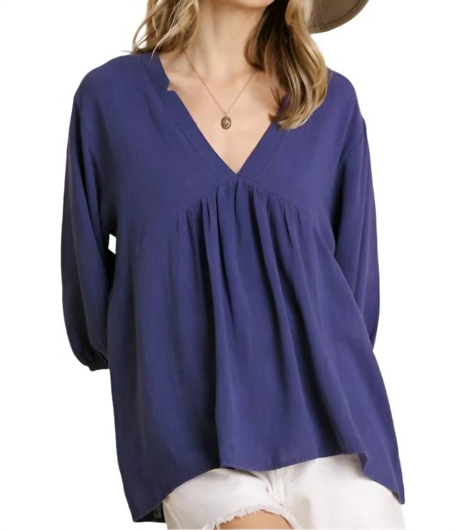 Heimish Full Size Geometric V-Neck Babydoll Top