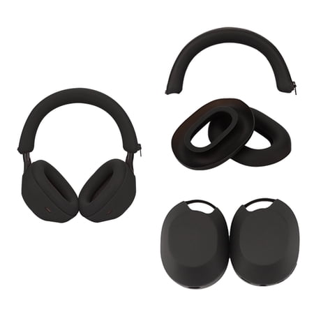 umvowuxa 3Sets Silicone Case Cover for Sony WH-1000XM5 Headphones,XM5 Covers Accessories Silicone Ear Pads Covers & Headband Cover & Ear Cups Protector,Washable & Sweatproof(Black)
