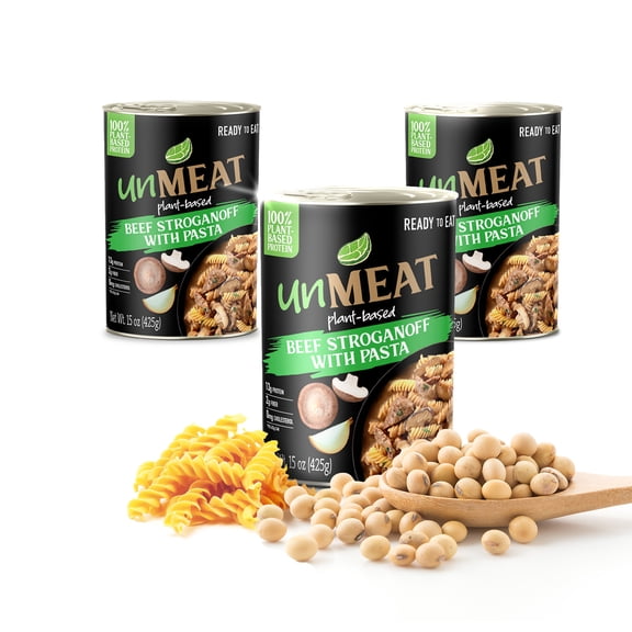 unMEAT Plant Based Meat | Easy to Prepare Plant Based Protein | Vegan Meat with Less Calories, Beef Stroganoff with Pasta, 3 pack
