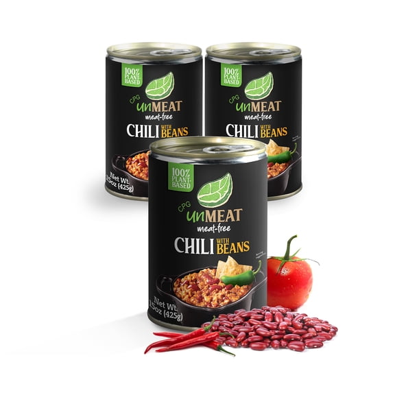 unMEAT Plant Based Meat | Easy to Prepare Plant Based Protein | Vegan Meat with Less Calories, Chili with Beans, 3 pack