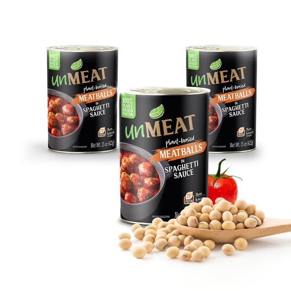 unMEAT Plant Based Meat | Easy to Prepare Plant Based Protein | Vegan Meat with Less Calories, Meatballs in Spaghetti, 3 pack