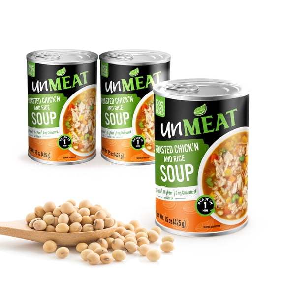 unMEAT Roasted Chick’n & Rice Plant-Based Soup, 15oz Can – Non-GMO, Vegan, High Protein, 100% Plant-Based, Healthy and Hearty Comfort Meal (Pack of 3)