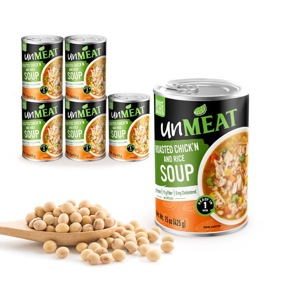 unMEAT Roasted Chick’n & Rice Plant-Based Soup, 15oz Can – Non-GMO, Vegan, High Protein, 100% Plant-Based, Healthy and Hearty Comfort Meal (Pack of 6)