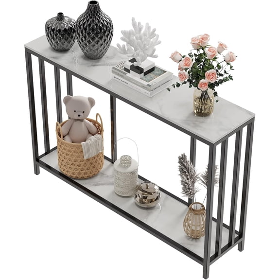 unbrand 2-Tier Marble Console Table - Modern Entryway Hallway Foyer Table, White, 47.2x11.8x30.7 inch