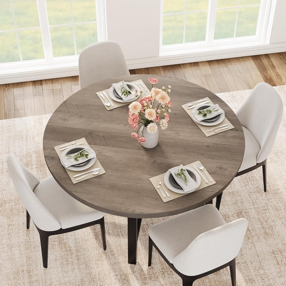 unbrand 47" Round Dining Table for 4, Kitchen Dining Room Table with Sturdy Metal Frame, Wood Circle Kitchen Table for Space Saving -Grey (No Chairs)