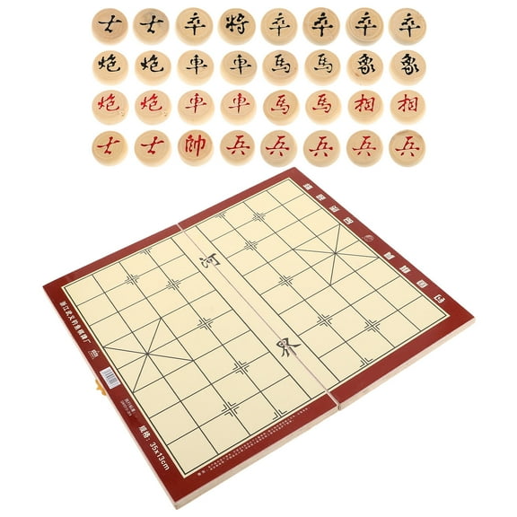WHAMVOX Portable Wooden Chinese Chess Set with Foldable Board and Storage Box for Travel Assorted Color