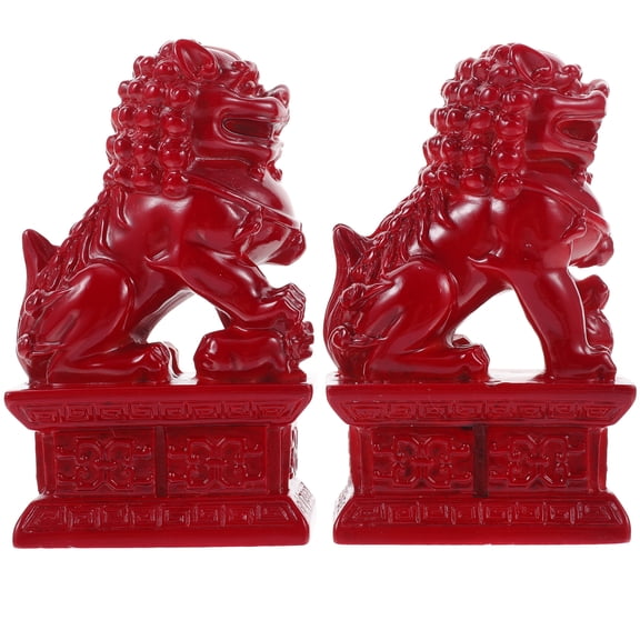 YUYUETIME 1Pair Dark Red Resin Lion Model for Elegant Tabletop and Home Adornment