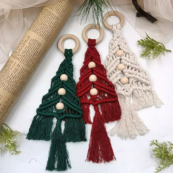 TEHAUX 1Set Boho Macrame Tapestry Craft Kit Natural Cotton Rope for Christmas Tree Decoration