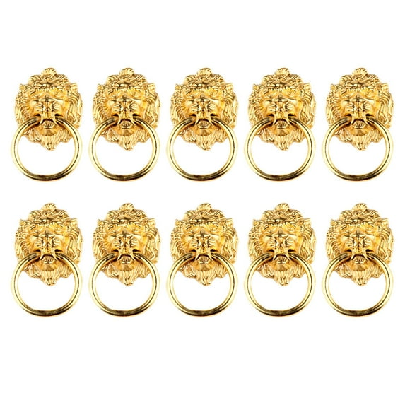 HOOWIFFY Furniture Handles Golden Lion Head Pull Handle Knobs 10Pcs 2.6X1.6X0.4In