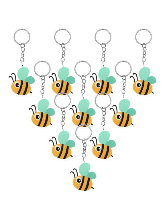 Cute Bee Keychain Yellow Metal Acrylic Car Bag Pendant 10Pcs