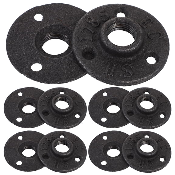 unbranded  10 Pcs Iron Fittings Threaded Floor Flange Universal Wrench Skirting Black