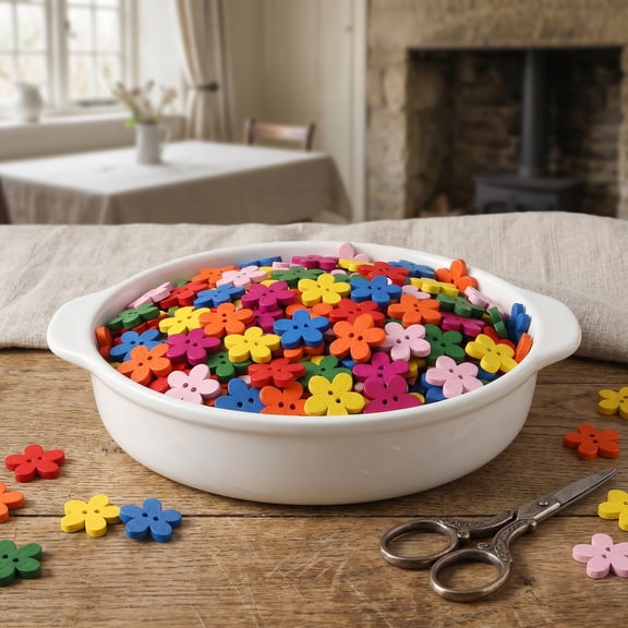 TEHAUX 100Pcs Assorted Color Wooden Plum Flower Buttons for Sewing Scrapbooking Crafts and Wedding Decor