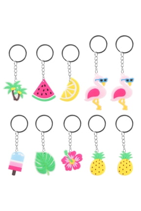 10Pcs Summer Keychains Tropical Hawaiian Keychains Hawaii Style Key Chain Ornaments Hanging Decors (Random Style)