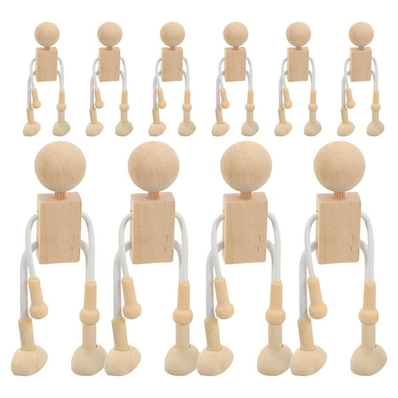 unbranded 10pcs Mini People Doll Robot Wooden Figures Decorative Peg Dolls Toy Unfinished Wooden People Doll Robot For Diy Painting Craft Art Peg Game Party Decoration