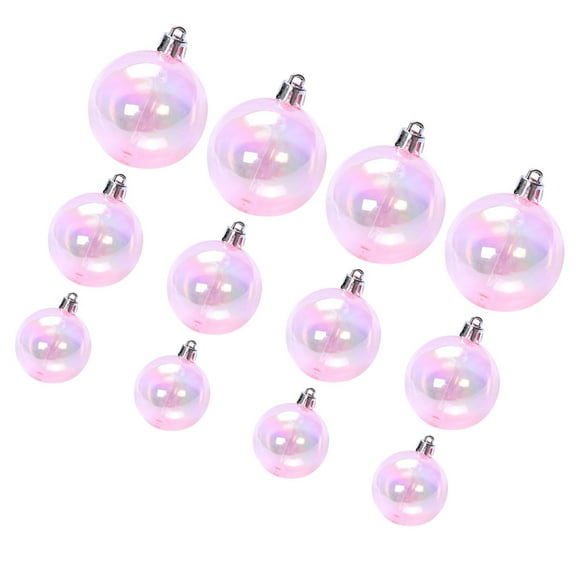 unbranded 12 Pcs Rainbow Cake Topper Clear Christmas Ornaments Balls Decorating Kit Pink