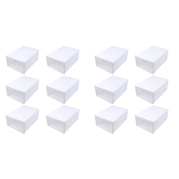 unbranded 12 pcs Transparent Shoes Box Drawer Shoes Box Stackable with Lid for Shoe Slipper Display Container ( White )