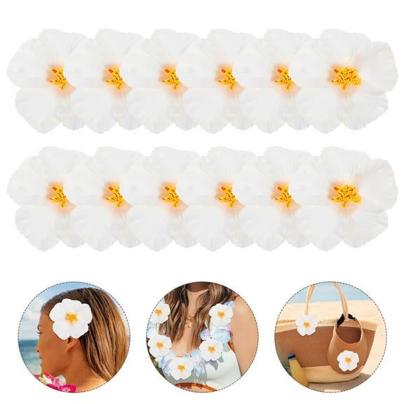 TEHAUX 12Pcs White Artificial Hibiscus Flowers for Hawaiian Luau Decorations