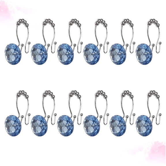 TEHAUX Shower Liner Hook Blue Decorative Rhinestone Easy Swap Out 12Pcs