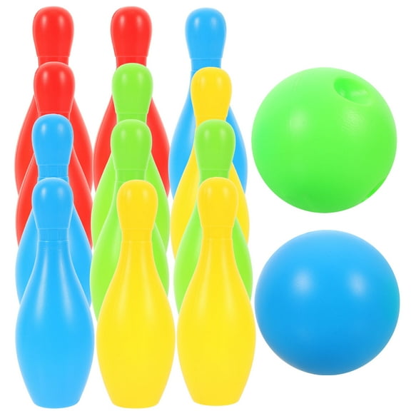 OUNONA 12-Piece Kids Plastic Bowling Set with Assorted Colors for Color Recognition and Fun Friend Interaction