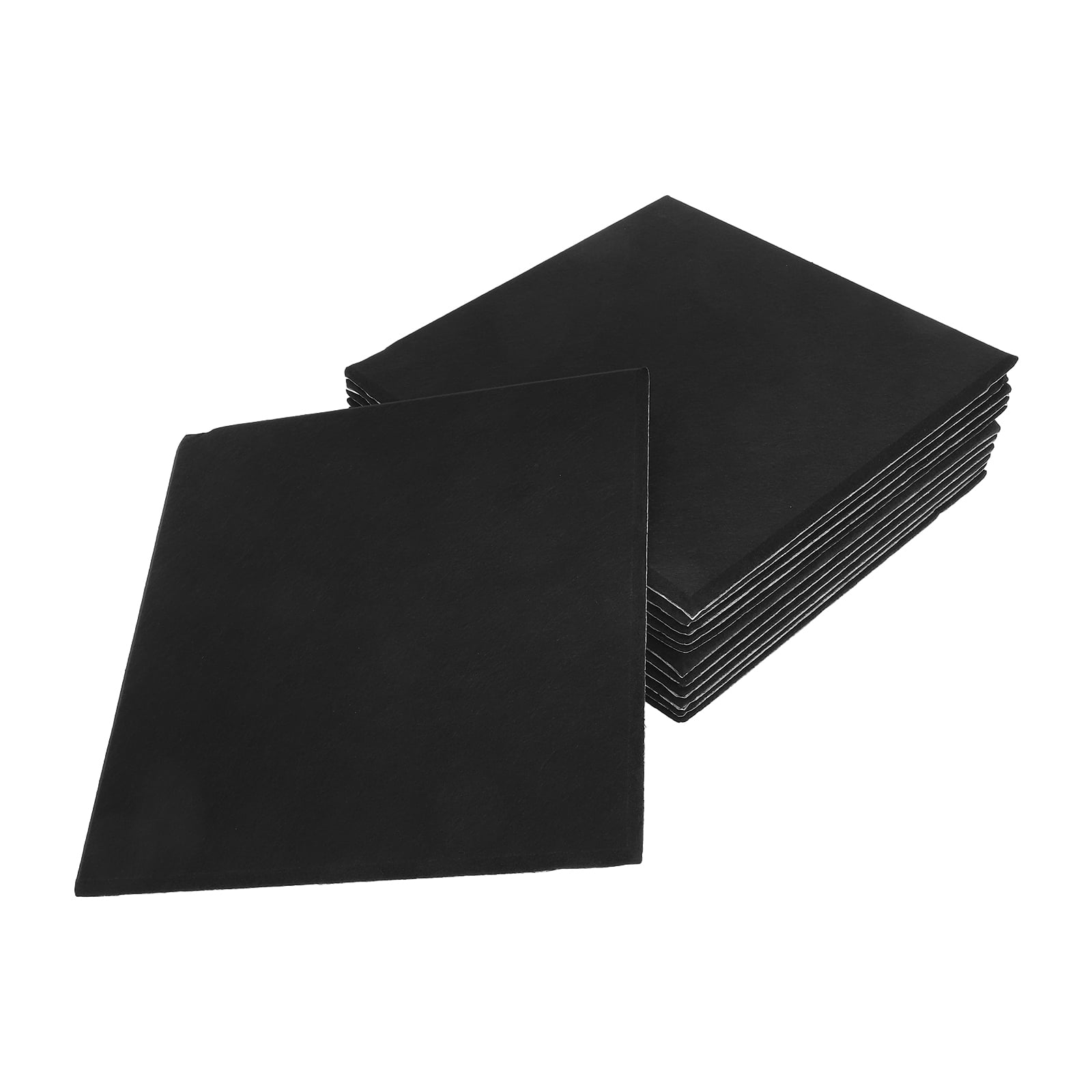 Hytrove Black Acoustic Wall Panels Self-Adhesive 12pcs Polyester Flat Grid Design for Home Theater Soundproofing
