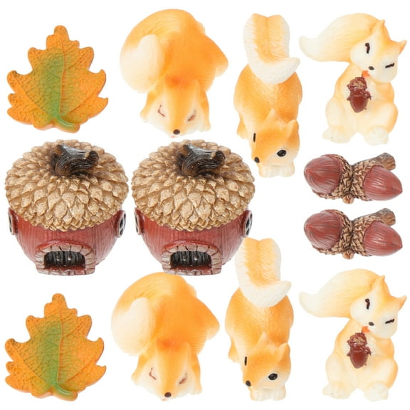 unbranded 12pcs Squirrel Themed Micro-landscape Ornaments Mini Garden Decoration Squirrel Series Statues