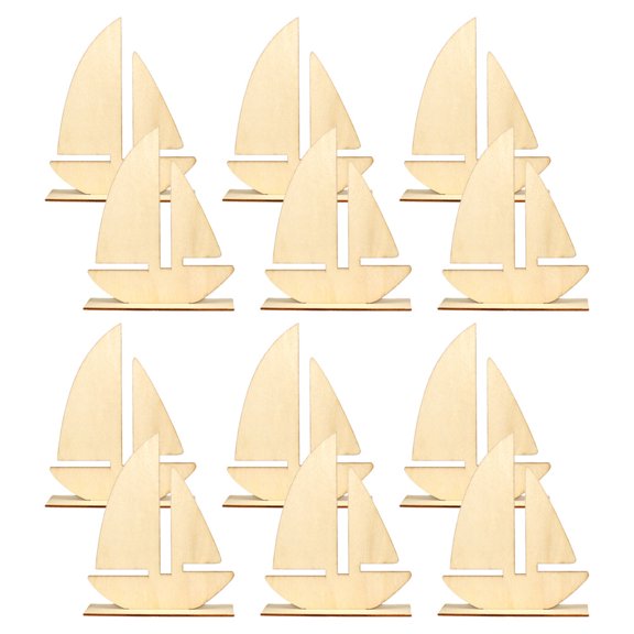 unbranded 12pcs Unfinished Boat Wood Cutouts Blank Sailboat Wooden Crafts for Handicrafts