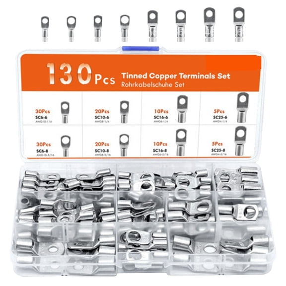 unbranded 130 Pcs Crimp Terminal Copper Terminal 17.00X9.50X2.20CM Silver