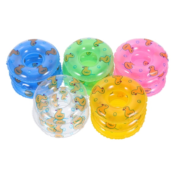 unbranded 15pcs Swimming Pool Ring Toys Mini Inflatable Rings Miniature Home Decorations Cartoon Printing Mini Pool Circles for Dollhouse