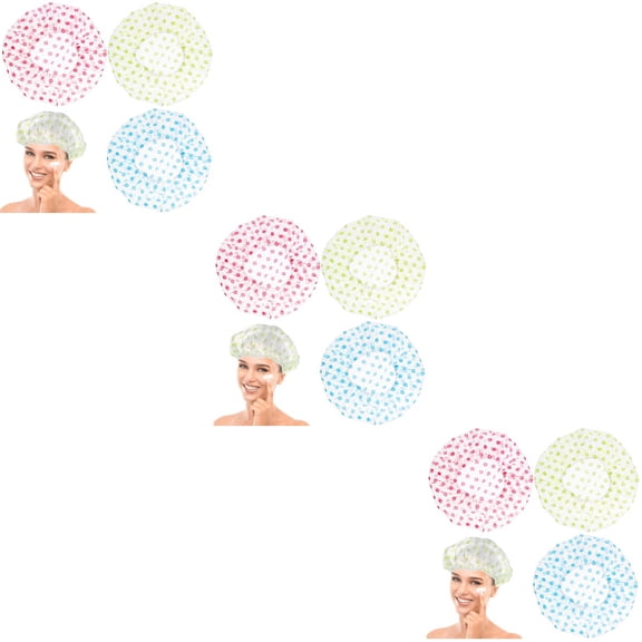 unbranded 18 Pcs  Bath Caps Reusable Thicken Round Dots Pattern Shower Caps Elastic Band Bath Hair Hats for Women Ladies
