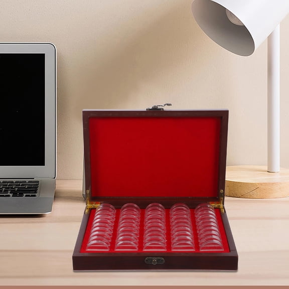 CTIRCHIU 1Pc Wooden Coin Box with Fiberboard and Lacquer Storage Organizer