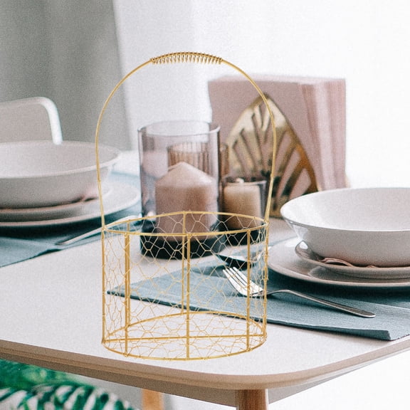 OUNONA Small Metal Wire Storage Basket for Home, Office, Wedding Decor and Organization, Decorative Organizer