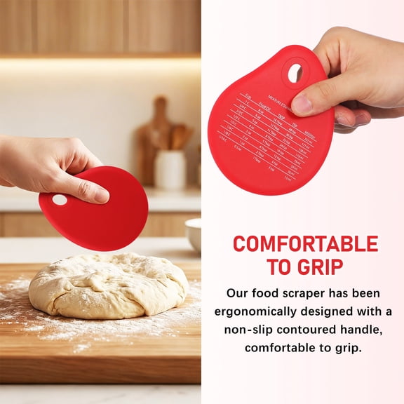 TEHAUX Red Silicone Dough Scraper with Ergonomic Handle, Multi-Function Baking and Cooking Tool for Kitchen Use