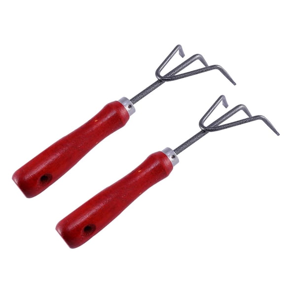 FONDOTIN 2-Piece Garden Rake Set with Red Wood Handles and for Yard and Lawn Care