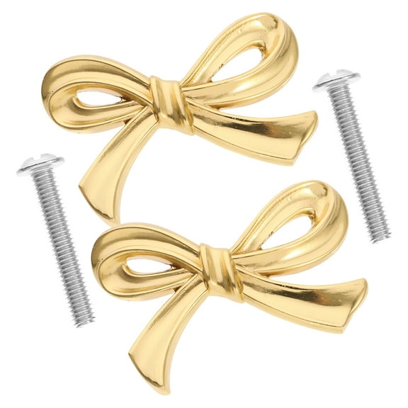 unbranded 2 Pcs Bow Drawer Knobs Latch Brass Bow Handle 7.00X5.00X2.30CM Golden