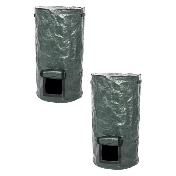 unbranded 2 Pcs Compost Bag Grow Bags Collapsible Trash Organizer Dark Green