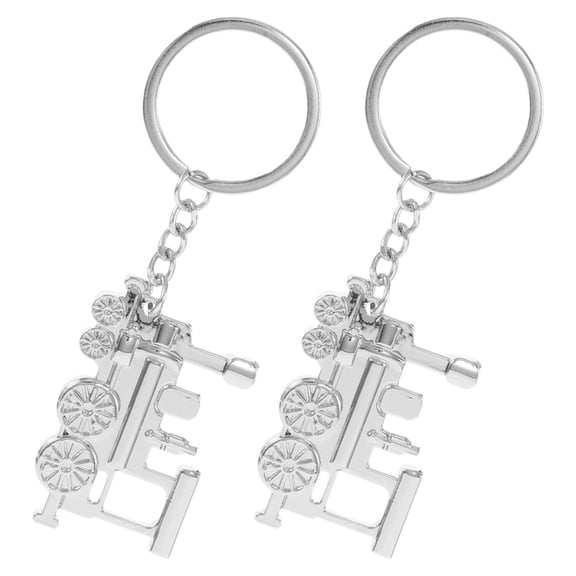 SKISUNO Silver Train Shaped Keychain Zinc Alloy 2Pcs 3.94X1.29X0.12In
