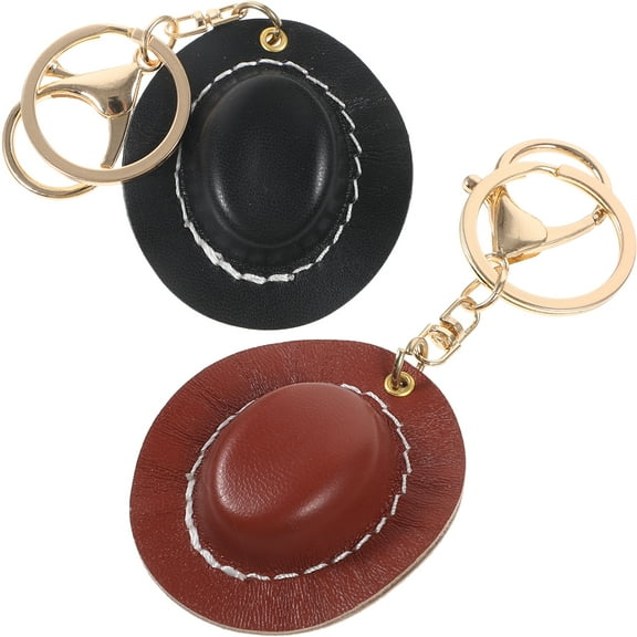 COOPHYA 2-Pack Portable Western Style Hat Keychains with Unique PU Pendant for Stylish Key Decoration