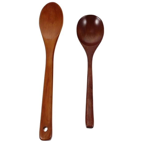 ROMANSENTIAL 2Pcs Wooden Salad Serving Spoons with Long Handle Heat Insulated for Soup Rice and Stirring
